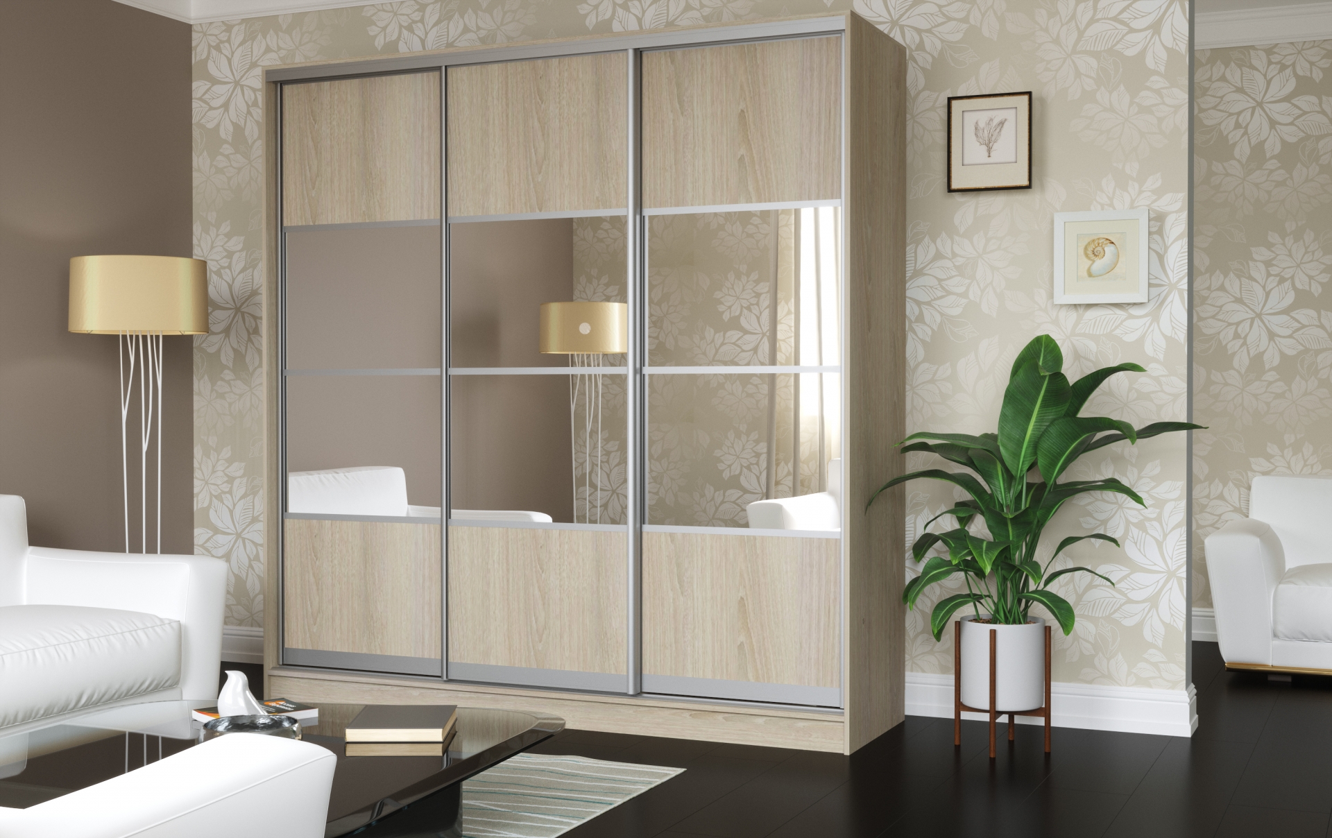 Шкаф-купе Комби 3 Дуб беленый с зеркалом кромка ПВХ