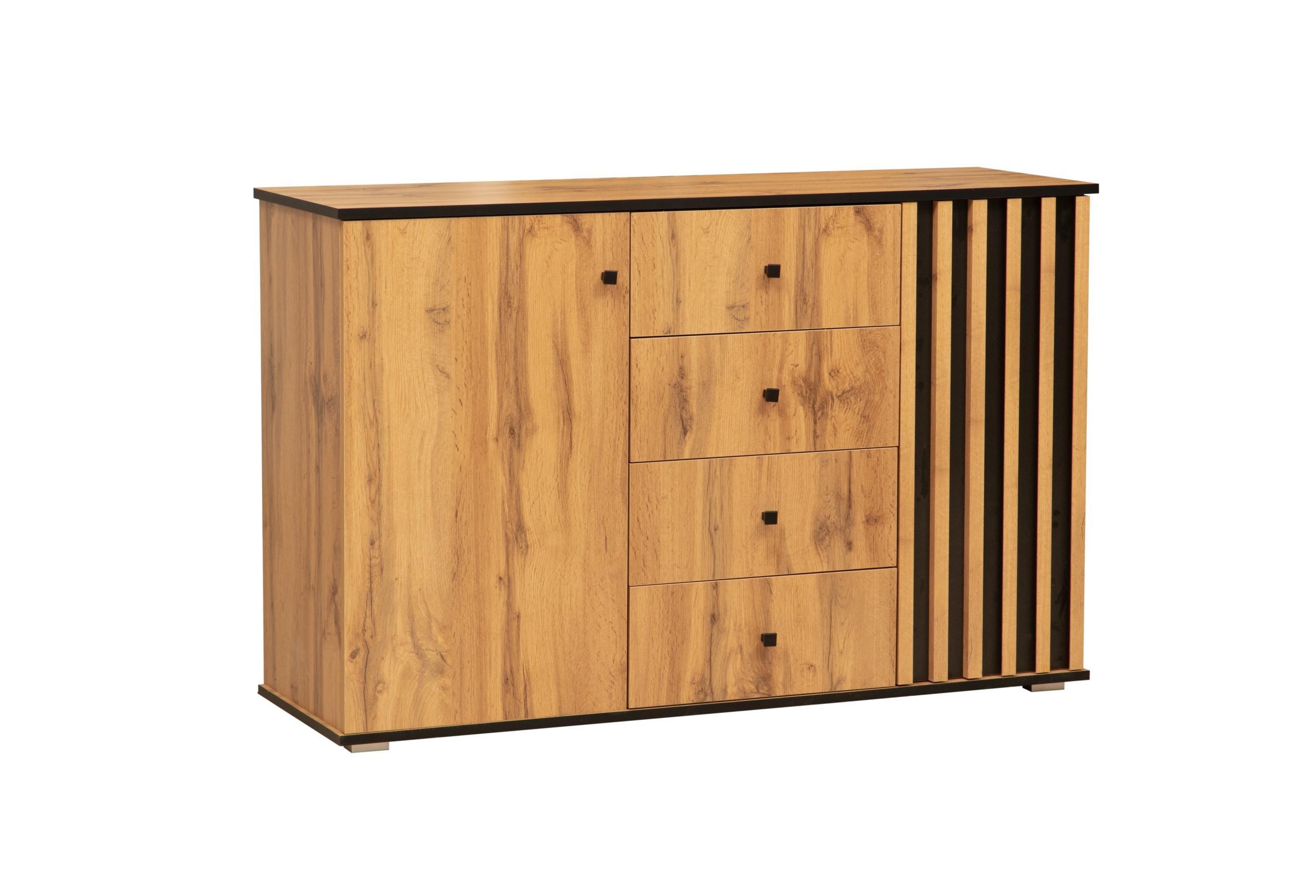 Комод 51.04 ЛИБЕРТИ (опора H=20ММ) дуб вотан/черный/профиль Masa Decor дуб вотан