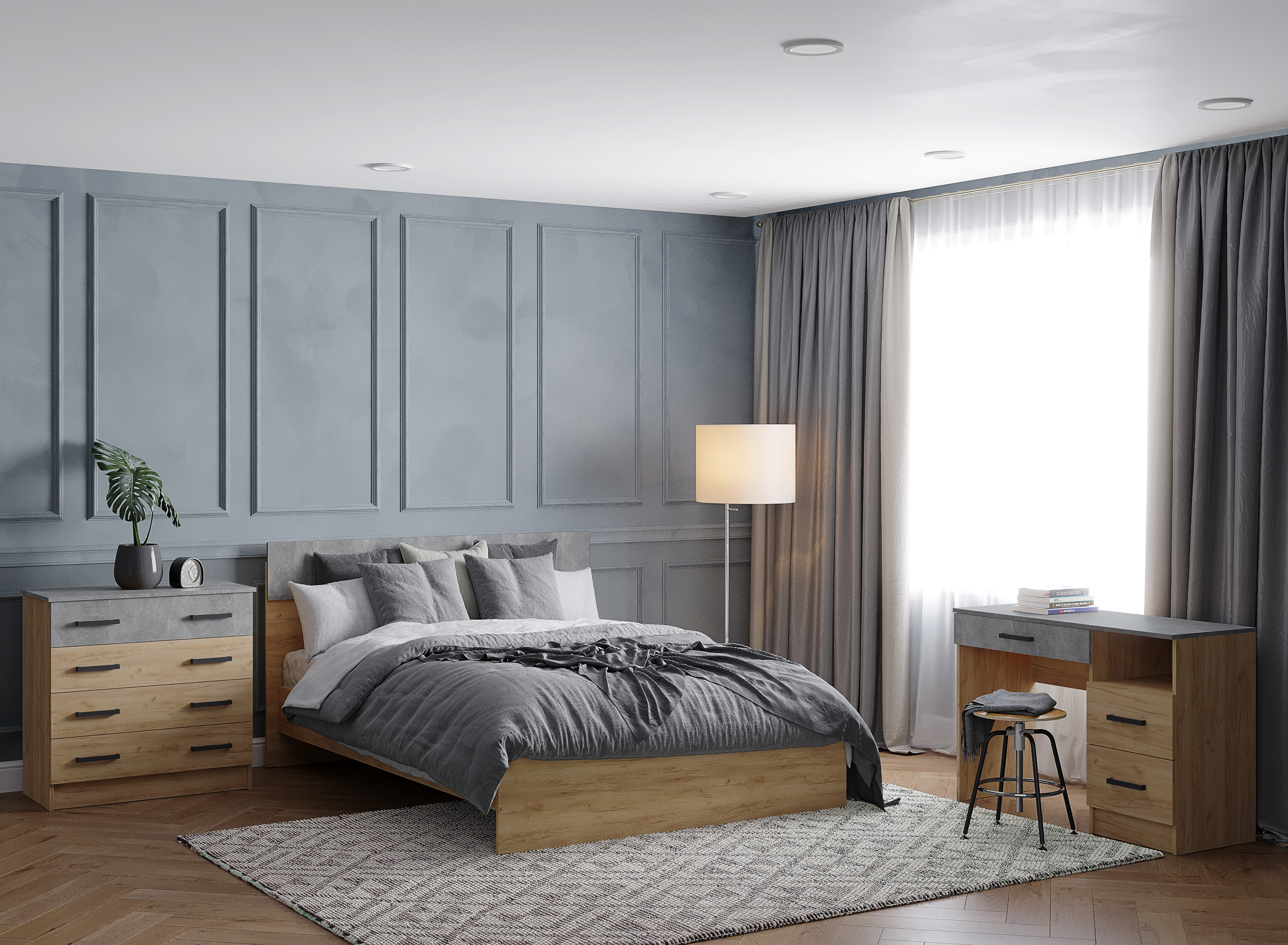 Спальня Асти дуб крафт золотой (кровать 140 см)