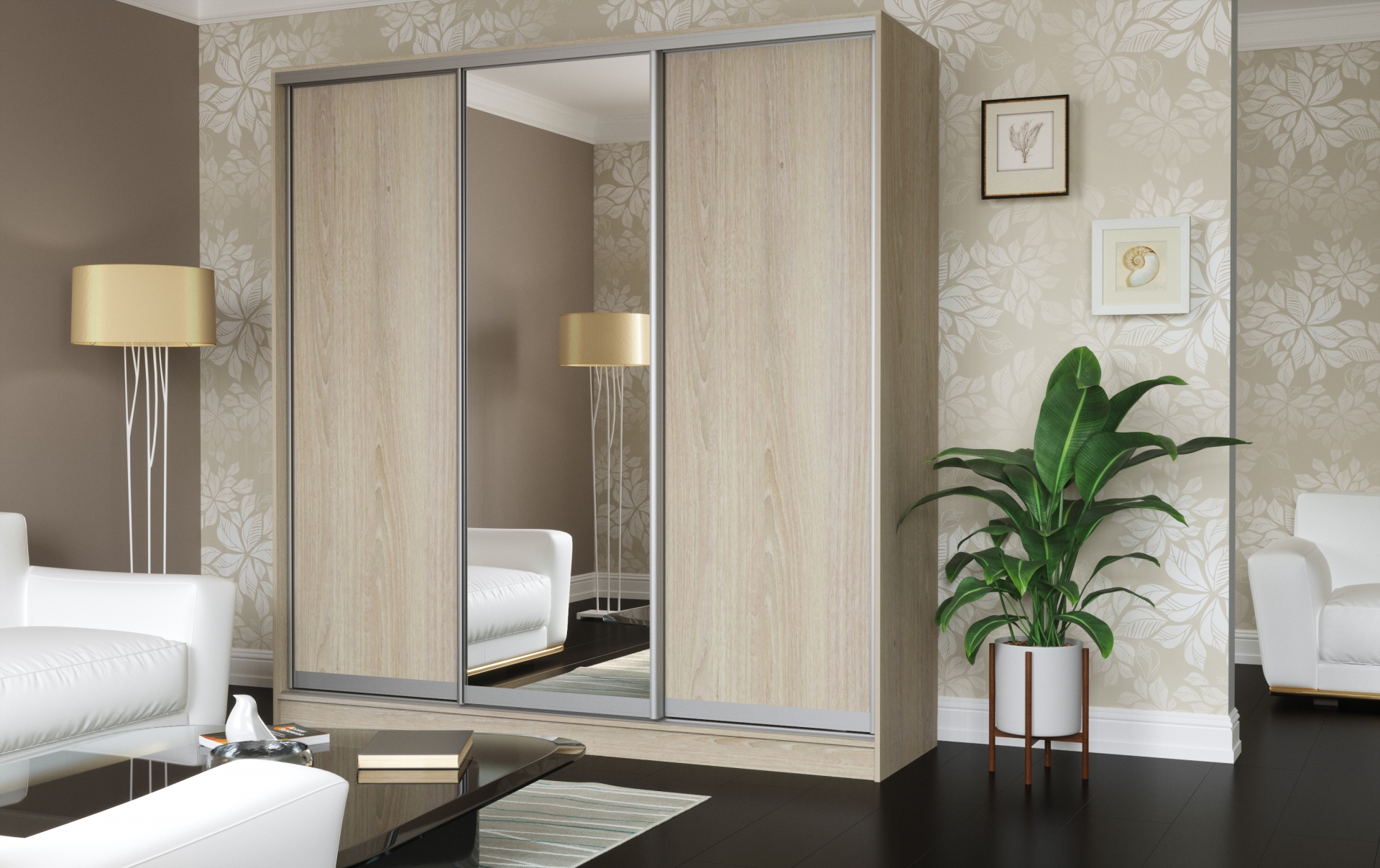 Шкаф-купе Дуэт 3 Дуб беленый с зеркалом кромка ПВХ