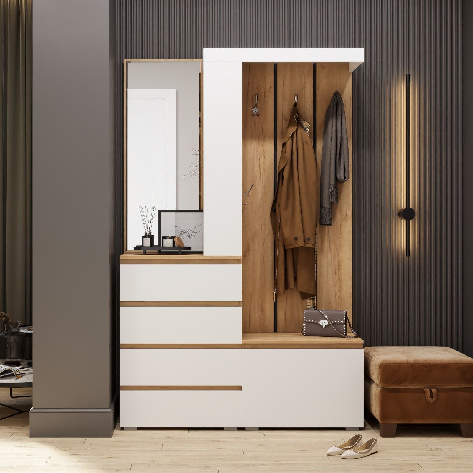 Прихожая Крона Мадера дуб крафт/белый