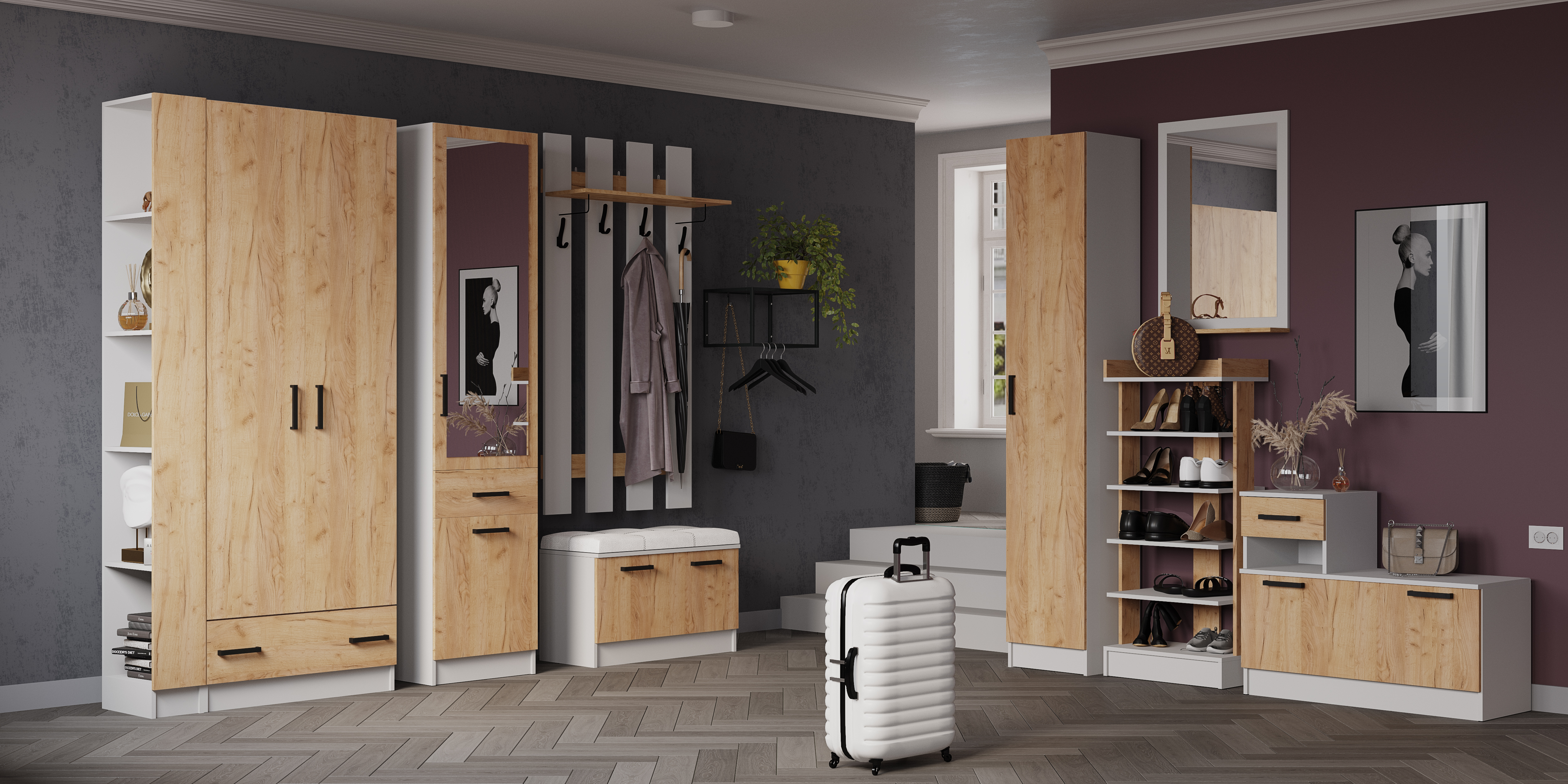 Прихожая Кевин композиция №3 дуб крафт золотой (вешалка и тумба 80 см)