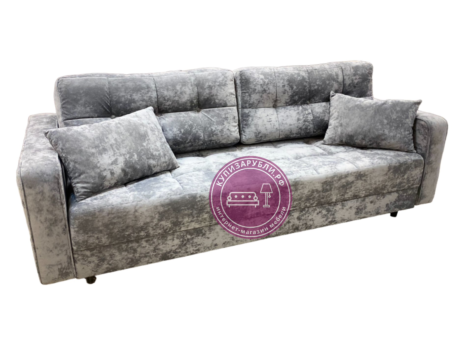 Диван-евротахта прямой Снеп серый металлик микровелюр