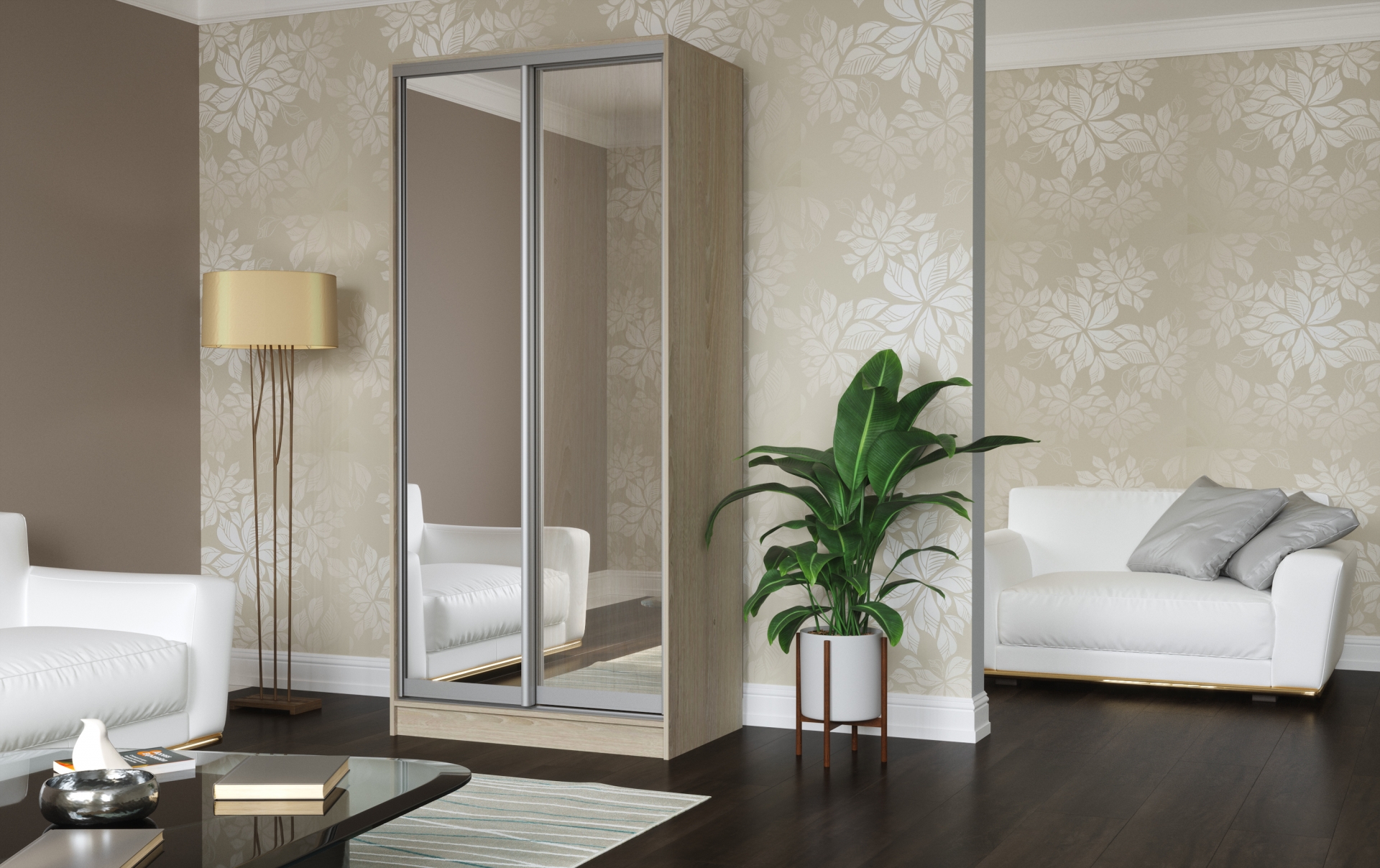 Шкаф-купе Зеркало 2 Дуб беленый с зеркалом кромка ПВХ