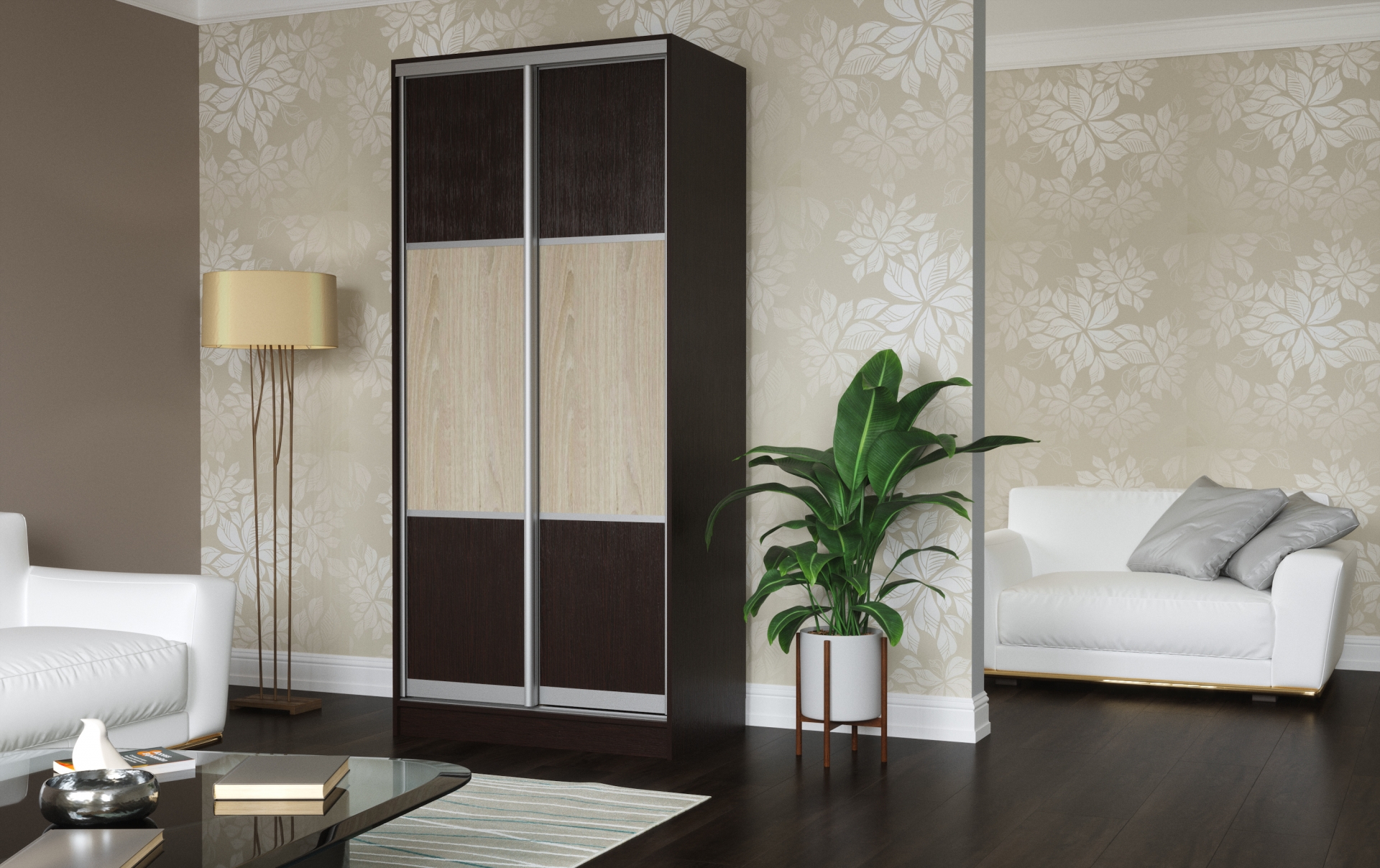 Шкаф-купе Трио 2 Дуб беленый / Венге кромка ПВХ