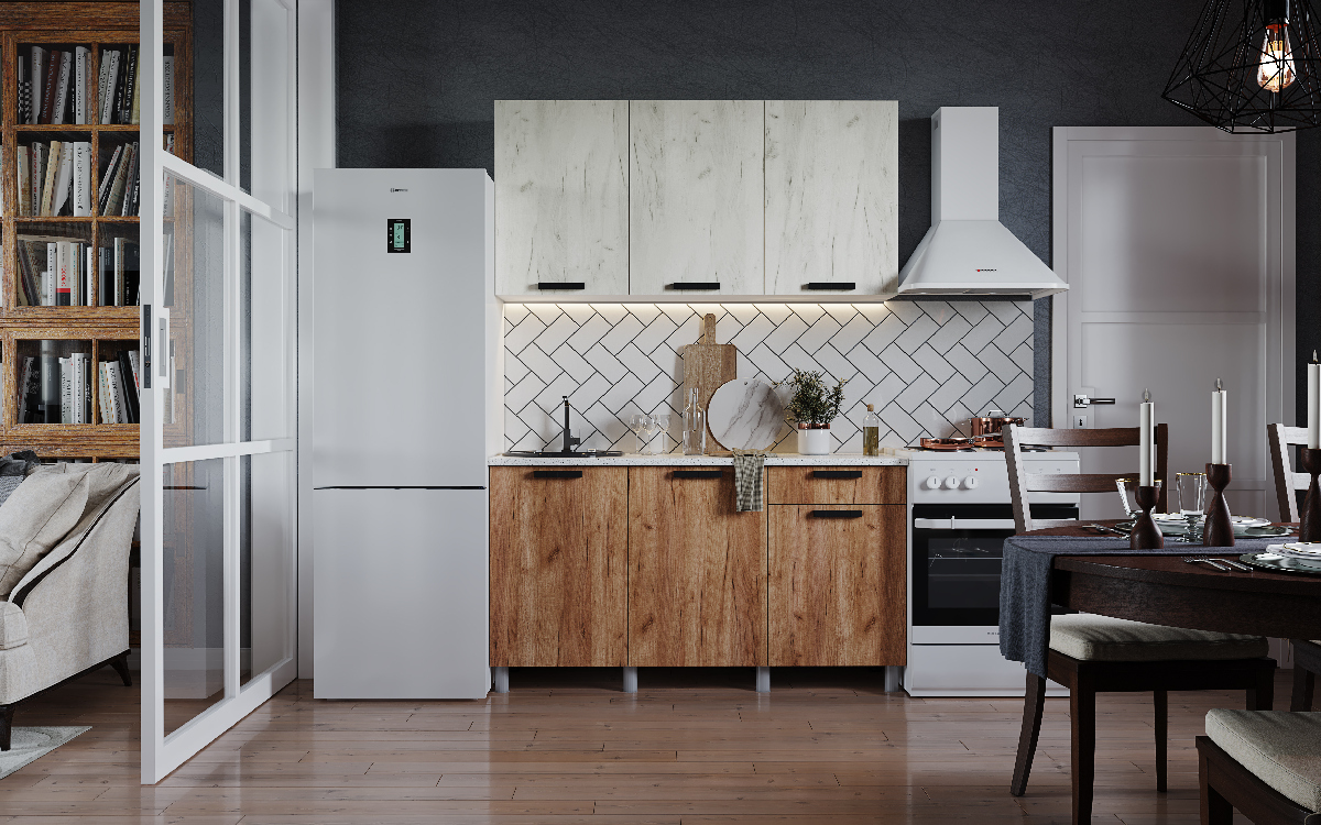 Готовая кухня Диор дуб крафт белый / дуб крафт табачный 1.5 м