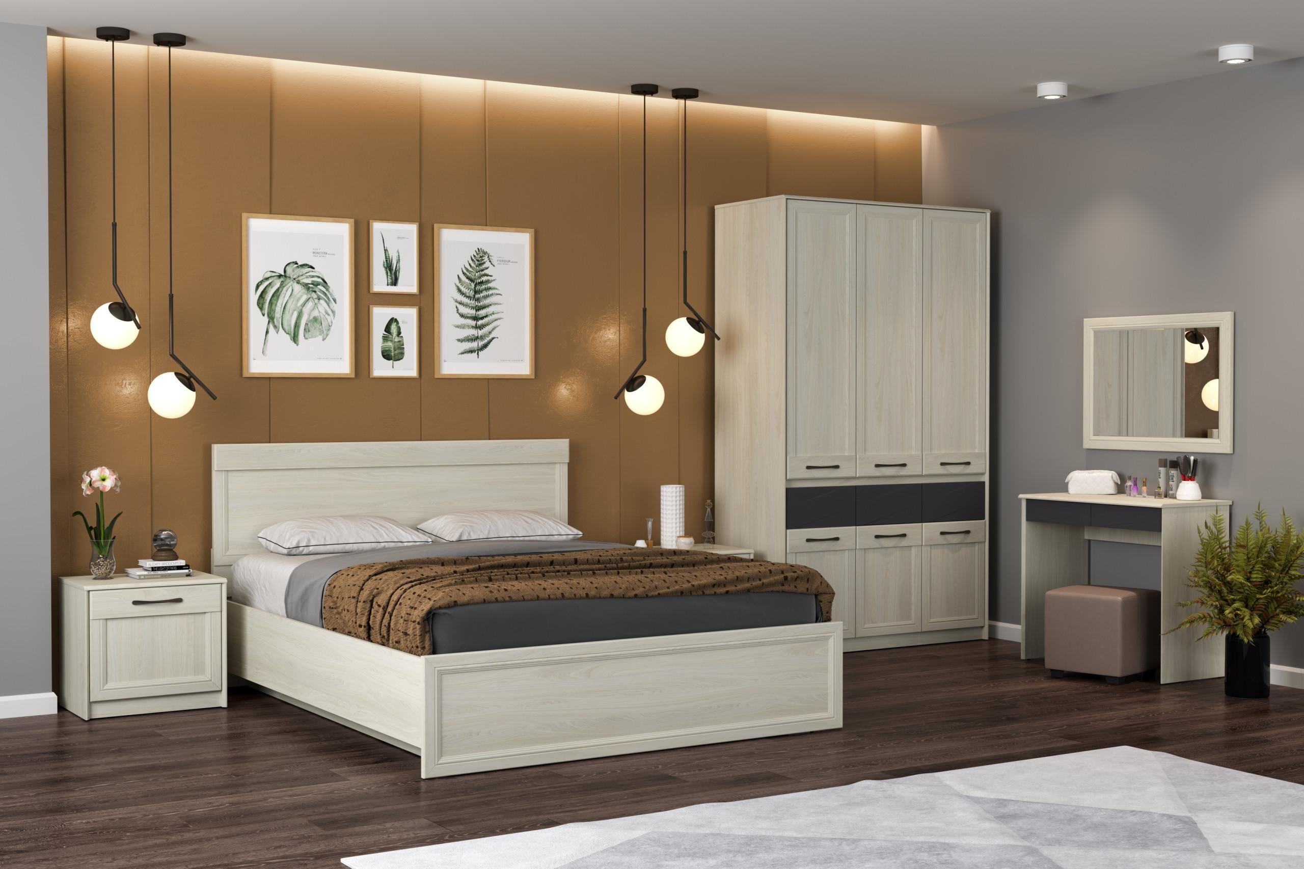 Спальный гарнитур ЛИАНА ясень анкор светлый / Masa Decor ясень анкор светлый / ПВХ ясень анкор светлый / профиль: Kroning ясень анкор светлый патина