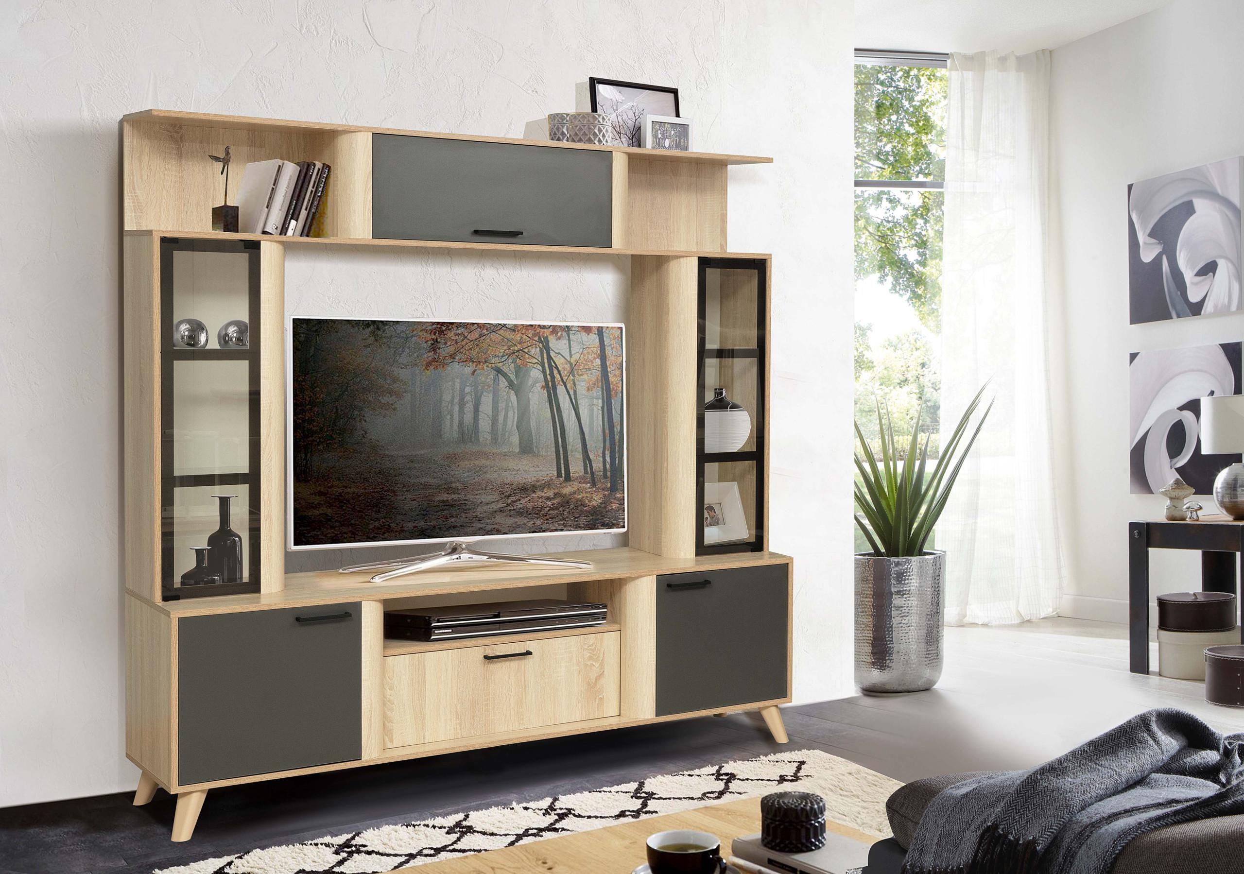 Стенка ВИСТА-19 дуб сонома/диамант серый/профиль Masa Decor дуб сонома/стекло