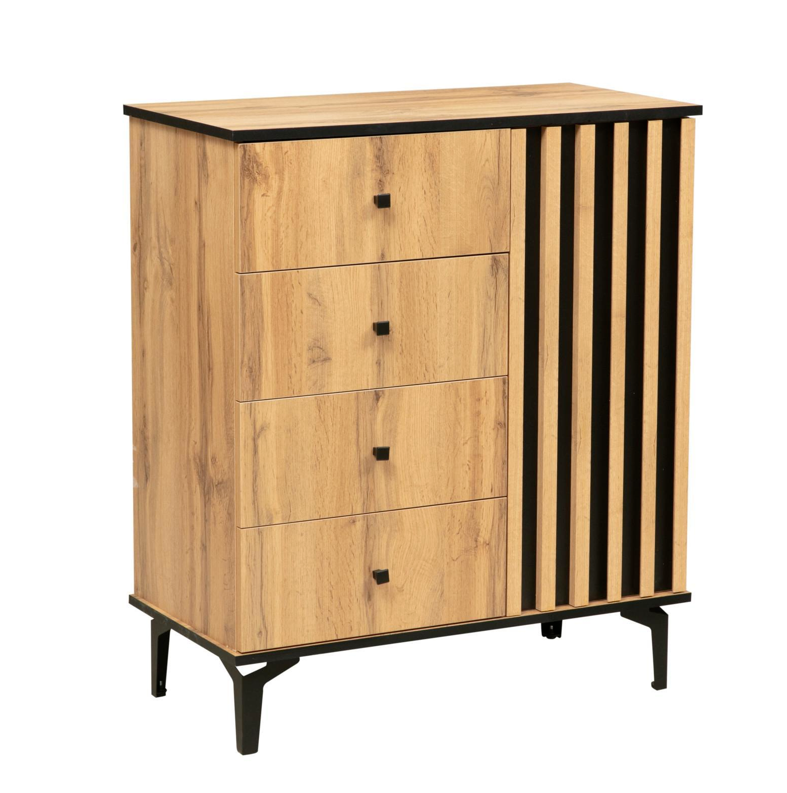 Комод 51.05 ЛИБЕРТИ дуб вотан/черный/профиль Masa Decor дуб вотан