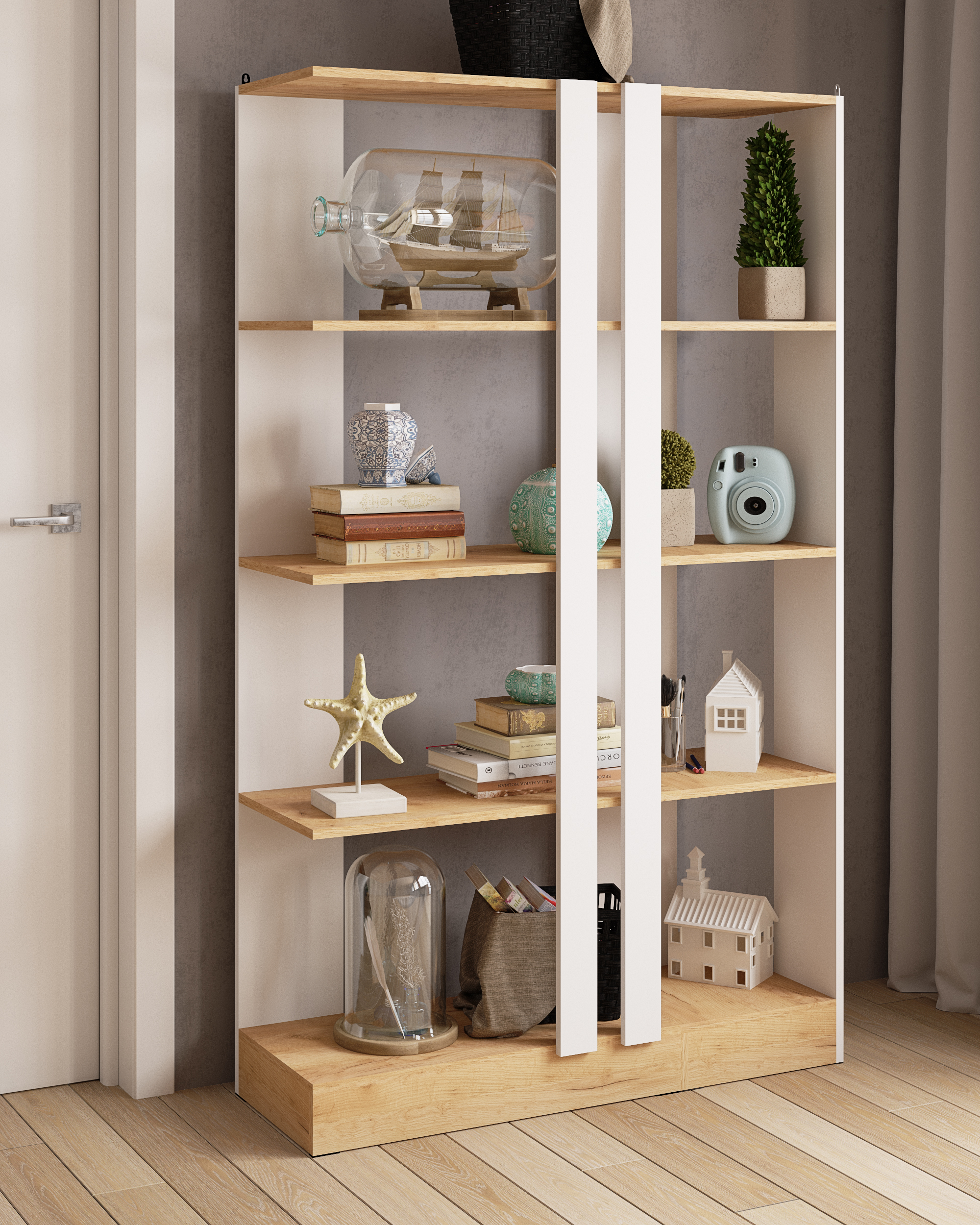 Стеллаж СТМ-1 + стеллаж СТМ-2 белый с тиснением "древесные поры" / дуб крафт золотой