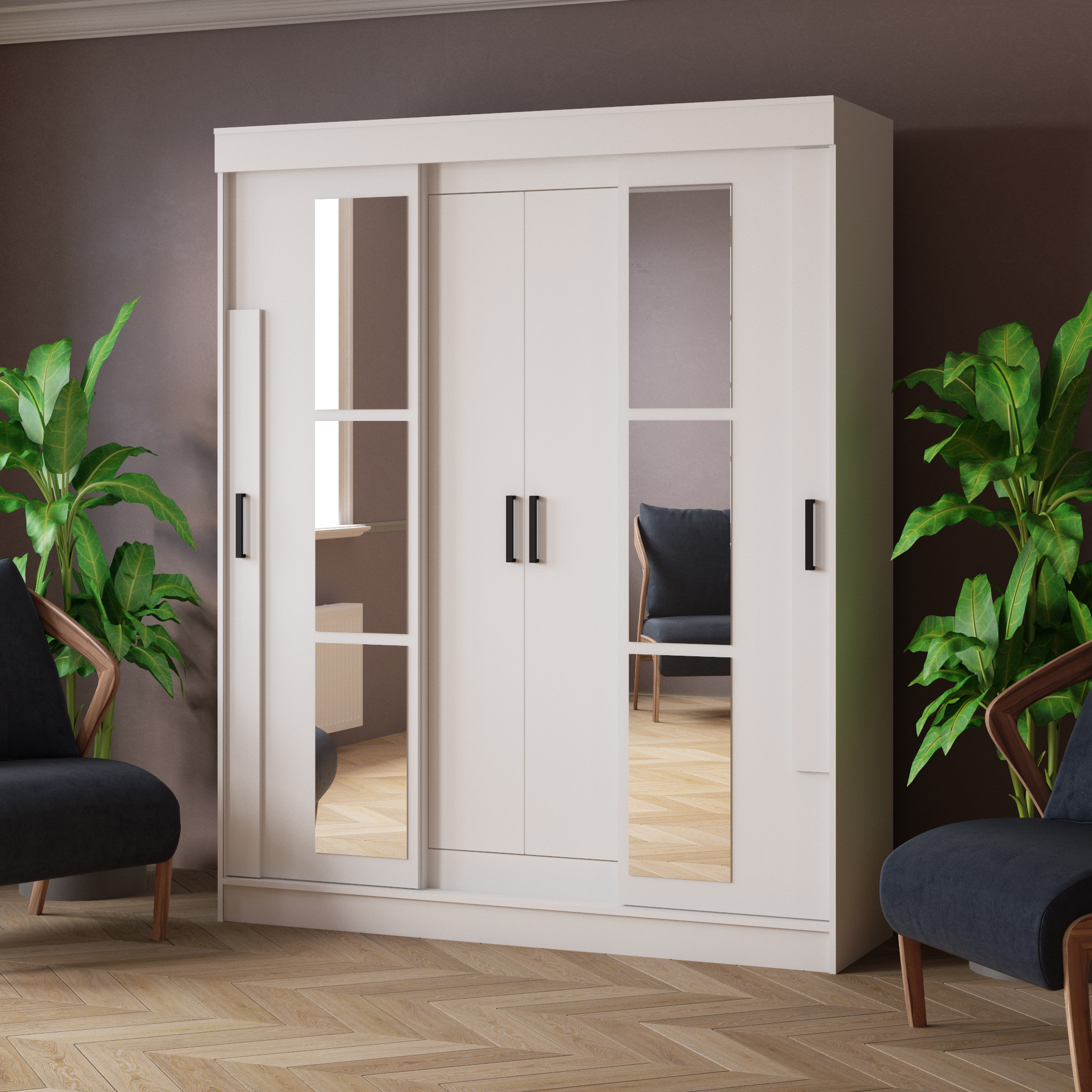 Шкаф-купе Твист белый с тиснением "Древесные поры"