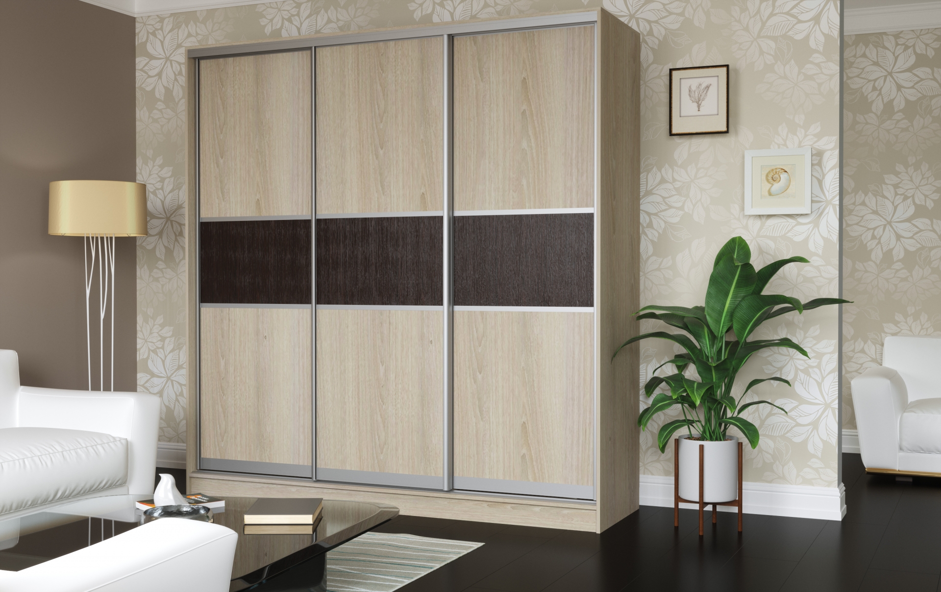 Шкаф-купе Трио 3 Дуб беленый / Венге кромка ПВХ